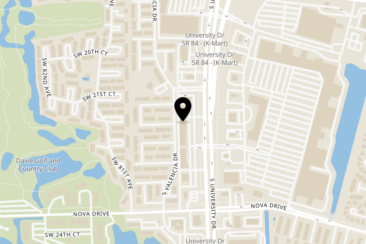 Map showing the location of Esposito's Pizza Bar Restaurant on 2221 S University Dr in Davie